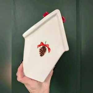 Rae Dunn home birdhouse with pinecone  picture on the back
